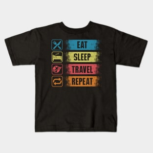 Eat sleep travel repeat Kids T-Shirt
